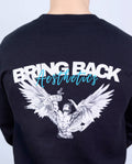 Black sweatshirt with 'Bring Back Aesthetics' design on the back