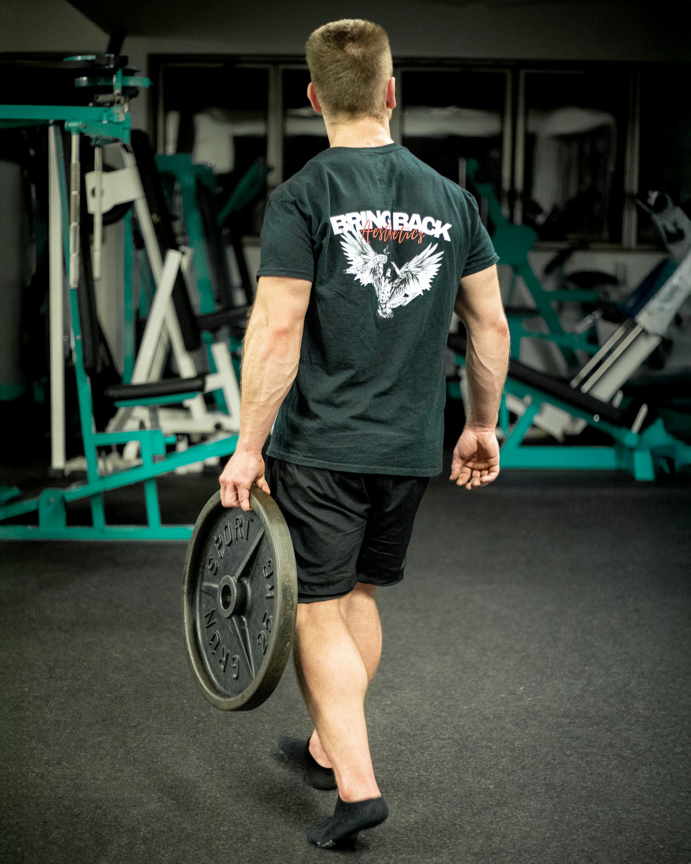 Alphamale wearing chasing aesthetics tee- back view