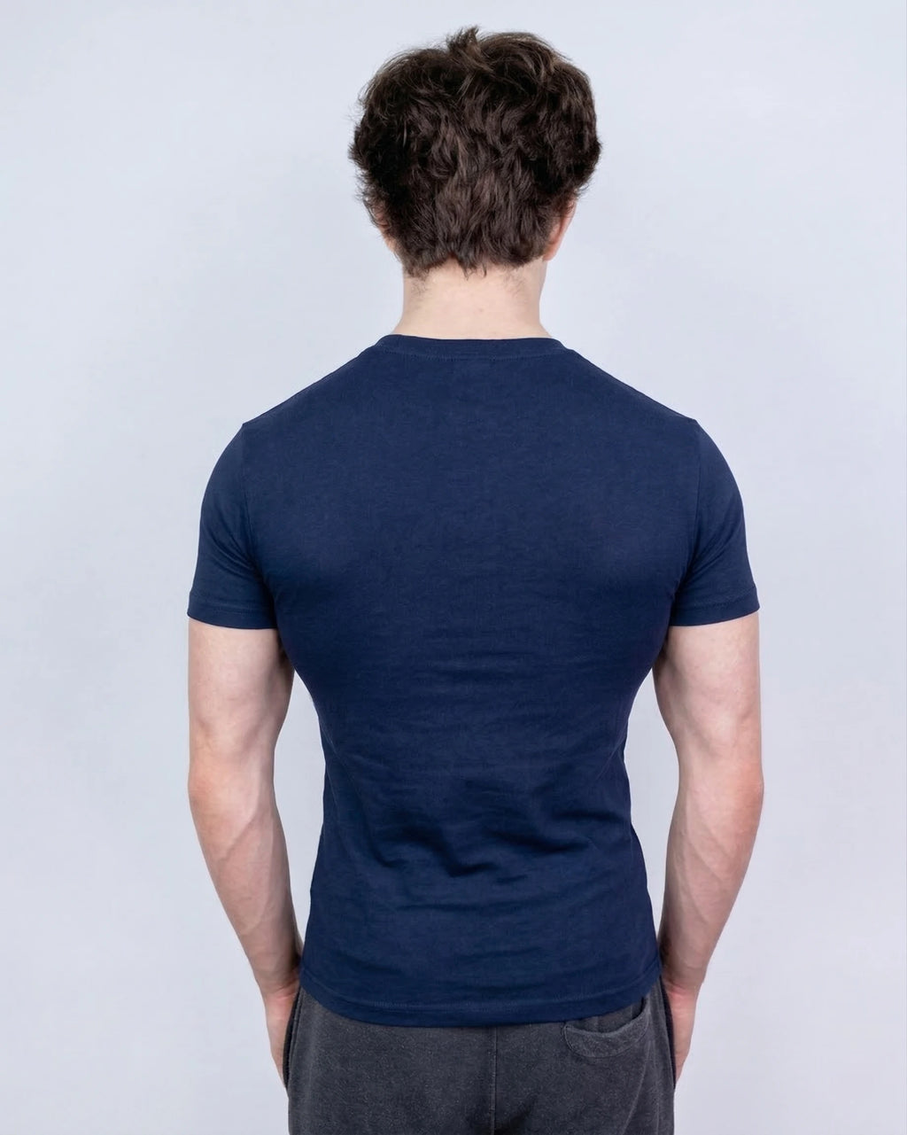 Back of navy muscle fit tee