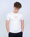 White men's fitted t-shirt front view, premium cotton